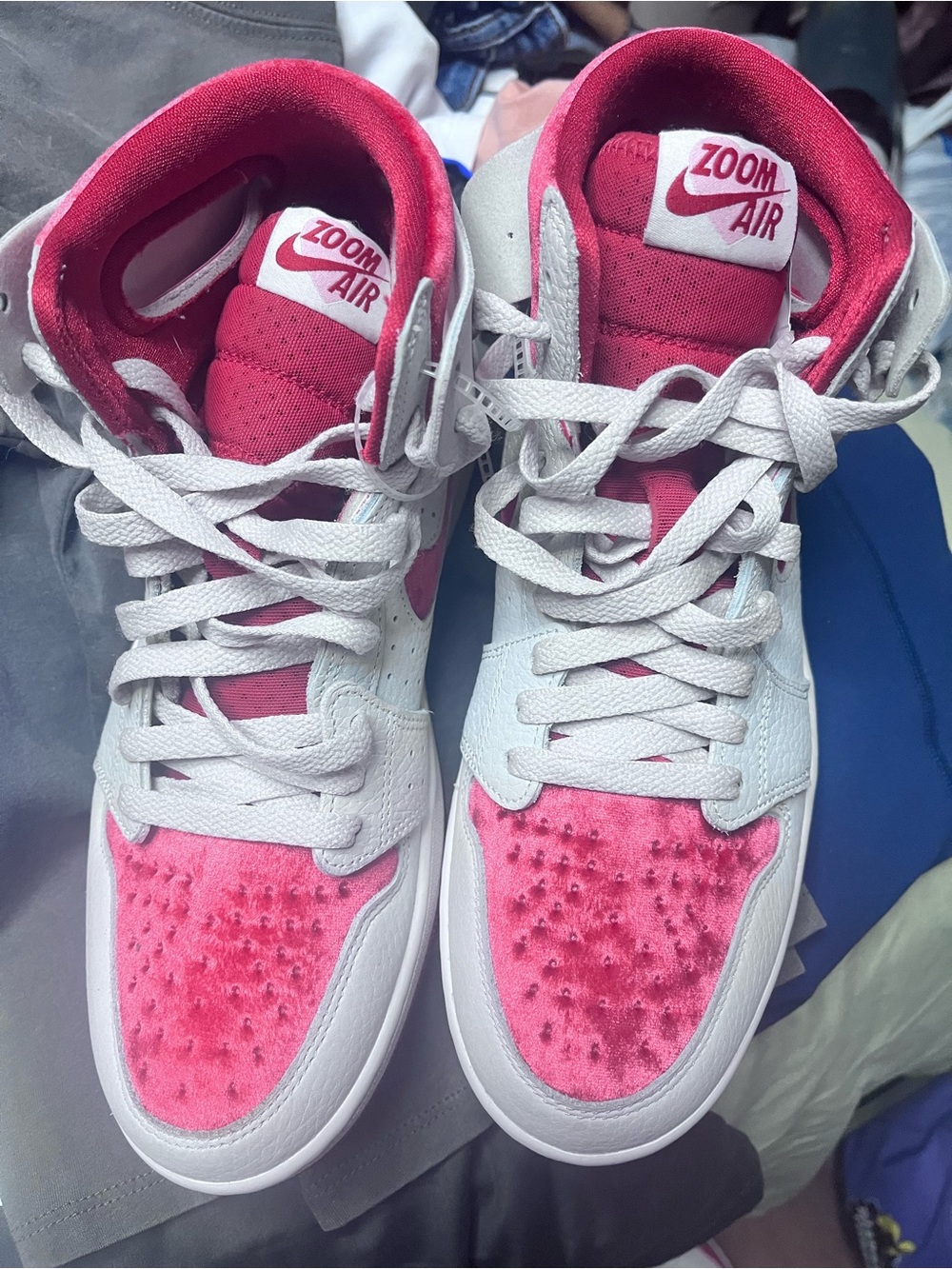 Nike Women’s White and Pink Zoom Air High-Top Sneakers